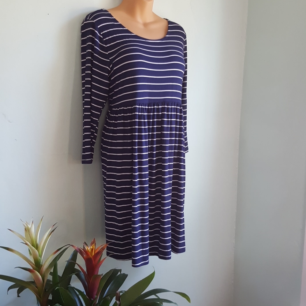 Navy stripe jersey knit long sleeve dress - Picture 2 of 3
